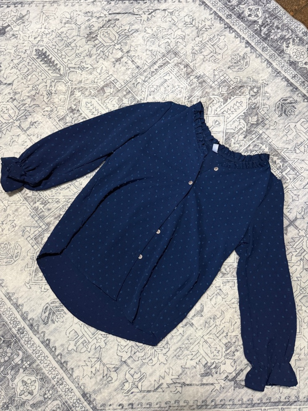 Navy Button-Front Women's Blouse